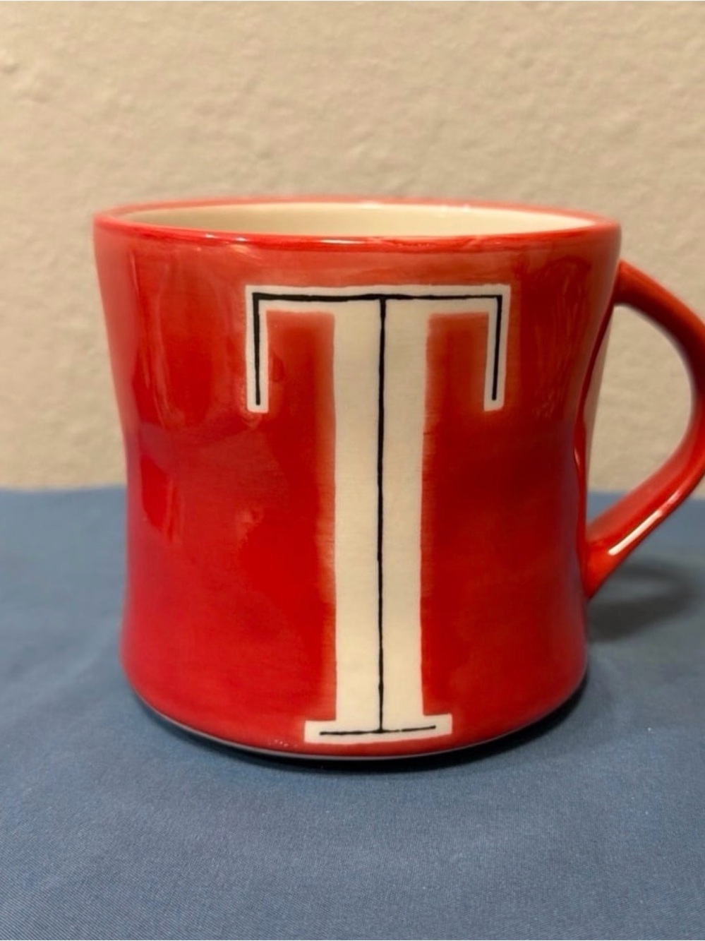 Anthropologie Hand Painted Red Initial Letter T Monogram Ceramic Mug